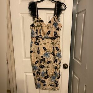 Lulu’s Show Stopper Cream Embroidered Sequin Bodycon Midi Dress | XL